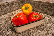 Load image into Gallery viewer, Black and White Enamelware Refrigerator Box Vintage Kitchen Decor - Eagle&#39;s Eye Finds
