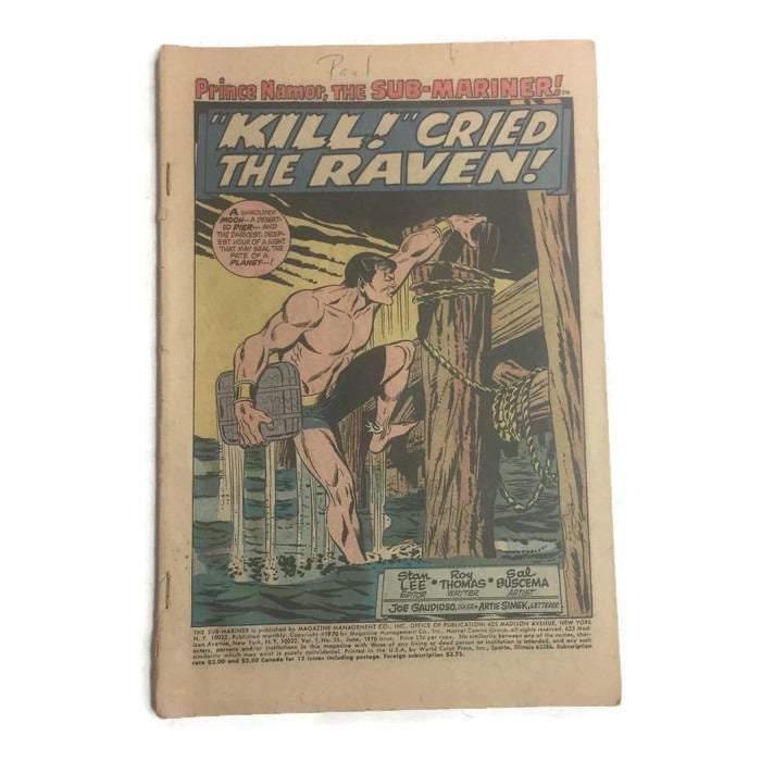 The Sub-Mariner Vintage Marvel Comics No. 26 Kill Cried the Raven - Eagle's Eye Finds