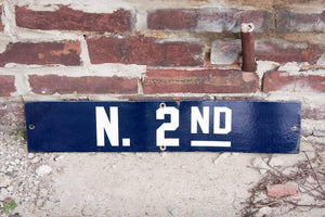 North 2nd Street New York Street Sign Vintage Porcelain Enamel Wall Decor - Eagle's Eye Finds