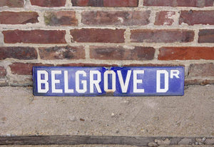 Belgrove Drive Blue Enamel Street Sign Vintage Porcelain Wall Decor - Eagle's Eye Finds