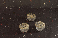 Load image into Gallery viewer, Hearts and Ribbon Pewter Potpourri Jar Cover and Cut Glass Jar Vintage Set of 3 - Eagle&#39;s Eye Finds
