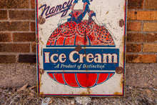 Load image into Gallery viewer, Nancy Grey&#39;s Ice Cream Sign Vintage Tin Advertising Sign Featuring Victorian Woman - Eagle&#39;s Eye Finds

