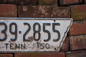 1950 Tennessee License Plate State Shaped Vintage Wall Decor - Eagle's Eye Finds