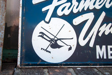 Load image into Gallery viewer, Farmer&#39;s Union Sign Vintage Blue Tin Farming Sign - Eagle&#39;s Eye Finds

