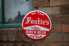 Load image into Gallery viewer, Postie&#39;s Birch Beer Soda Vintage Celluloid Pop Advertising Sign - Eagle&#39;s Eye Finds
