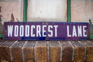 Woodcrest Lane Blue Enamel Street Sign Vintage Porcelain Wall Decor - Eagle's Eye Finds