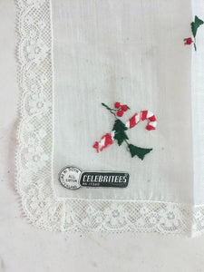 Candy Cane Christmas Hanky Vintage Women's Handkerchief - Eagle's Eye Finds