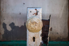 Load image into Gallery viewer, Ornate Doorknob and Mortise Vintage Architectural Salvage - Eagle&#39;s Eye Finds
