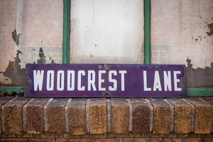 Woodcrest Lane Blue Enamel Street Sign Vintage Porcelain Wall Decor - Eagle's Eye Finds