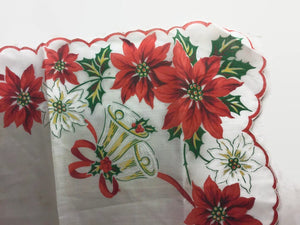 Poinsettia Holiday Hanky Vintage Christmas Handkerchief - Eagle's Eye Finds