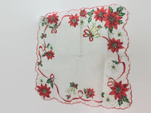 Load image into Gallery viewer, Poinsettia Holiday Hanky Vintage Christmas Handkerchief - Eagle&#39;s Eye Finds
