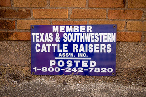 Texas Cattle Raisers Porcelain Sign Vintage Blue Wall Decor - Eagle's Eye Finds