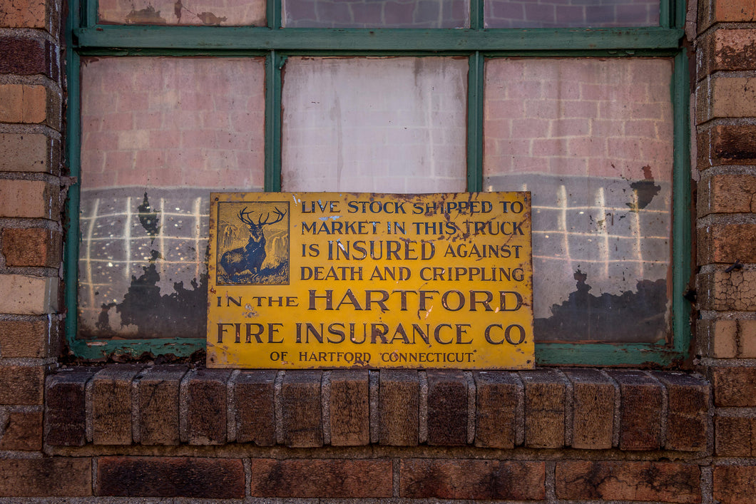 Hartford Fire Insurance Sign Vintage Yellow Wall Decor - Eagle's Eye Finds