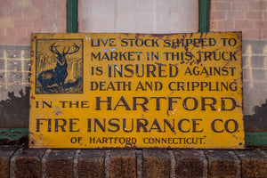 Hartford Fire Insurance Sign Vintage Yellow Wall Decor - Eagle's Eye Finds