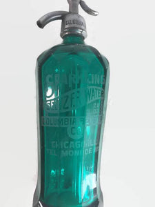 Aqua Paneled Sparkling Seltzer Water Bottle Vintage Barware Columbia Beverage Co. Chicago Illinois - Eagle's Eye Finds