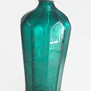 Aqua Paneled Sparkling Seltzer Water Bottle Vintage Barware Columbia Beverage Co. Chicago Illinois - Eagle's Eye Finds