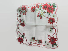 Load image into Gallery viewer, Poinsettia Holiday Hanky Vintage Christmas Handkerchief - Eagle&#39;s Eye Finds
