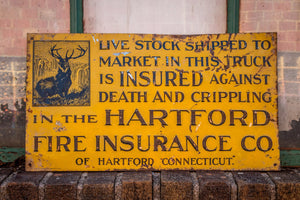 Hartford Fire Insurance Sign Vintage Yellow Wall Decor - Eagle's Eye Finds