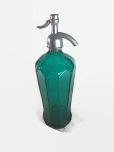 Aqua Paneled Sparkling Seltzer Water Bottle Vintage Barware Columbia Beverage Co. Chicago Illinois - Eagle's Eye Finds