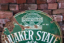 Load image into Gallery viewer, Quaker State Tombstone Porcelain Sign Vintage Gas and Oil Advertising Signage - Eagle&#39;s Eye Finds
