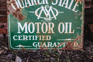 Quaker State Tombstone Porcelain Sign Vintage Gas and Oil Advertising Signage - Eagle's Eye Finds