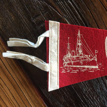 Load image into Gallery viewer, Cruiser USS Olympia Red Felt Pennant Vintage Nautical Wall Decor - Eagle&#39;s Eye Finds
