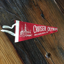 Load image into Gallery viewer, Cruiser USS Olympia Red Felt Pennant Vintage Nautical Wall Decor - Eagle&#39;s Eye Finds
