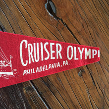 Load image into Gallery viewer, Cruiser USS Olympia Red Felt Pennant Vintage Nautical Wall Decor - Eagle&#39;s Eye Finds
