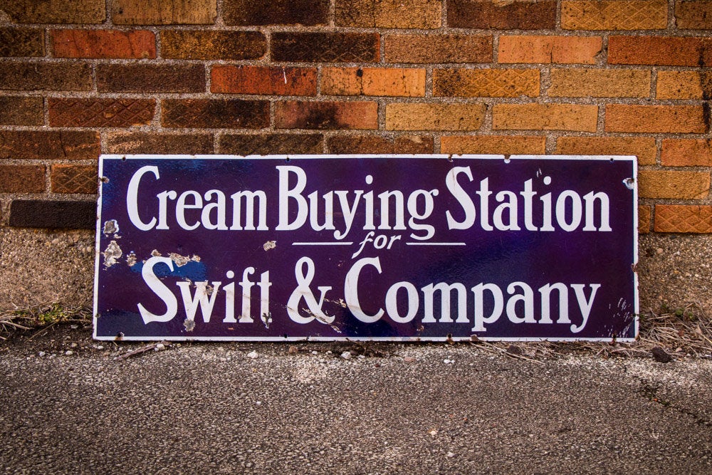 Swift & Co. Cream Buying Station Porcelain Sign Vintage Wall Decor - Eagle's Eye Finds
