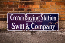 Load image into Gallery viewer, Swift &amp; Co. Cream Buying Station Porcelain Sign Vintage Wall Decor - Eagle&#39;s Eye Finds
