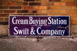 Swift & Co. Cream Buying Station Porcelain Sign Vintage Wall Decor - Eagle's Eye Finds