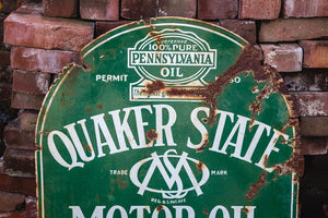 Quaker State Tombstone Porcelain Sign Vintage Gas and Oil Advertising Signage - Eagle's Eye Finds