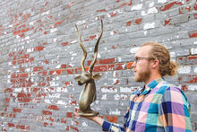 Load image into Gallery viewer, Brass Impala Head Bust Vintage Large Brass Antelope Animal Decor - Eagle&#39;s Eye Finds
