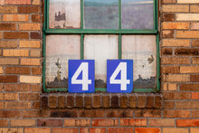 Load image into Gallery viewer, Blue and White Porcelain Number Signs Vintage Wall Hanging - Eagle&#39;s Eye Finds
