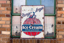 Load image into Gallery viewer, Nancy Grey&#39;s Ice Cream Sign Vintage Tin Advertising Sign Featuring Victorian Woman - Eagle&#39;s Eye Finds
