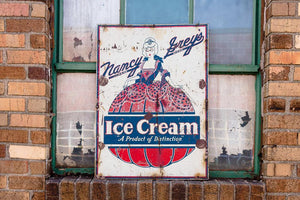 Nancy Grey's Ice Cream Sign Vintage Tin Advertising Sign Featuring Victorian Woman - Eagle's Eye Finds