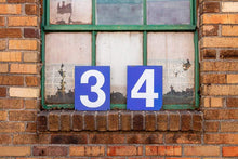 Load image into Gallery viewer, Blue and White Porcelain Number Signs Vintage Wall Hanging - Eagle&#39;s Eye Finds
