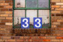 Load image into Gallery viewer, Blue and White Porcelain Number Signs Vintage Wall Hanging - Eagle&#39;s Eye Finds
