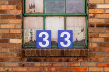 Load image into Gallery viewer, Blue and White Porcelain Number Signs Vintage Wall Hanging - Eagle&#39;s Eye Finds
