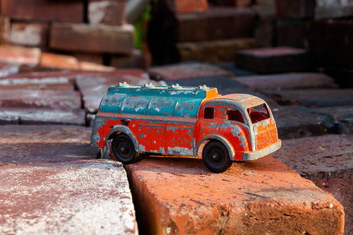 Vintage Hubley Toy Fuel Tanker Truck Orange and Green - Eagle's Eye Finds