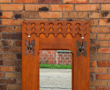 Load image into Gallery viewer, Oak Hall Mirror Hat Rack 1920&#39;s Vintage Wood Entryway Furniture - Eagle&#39;s Eye Finds
