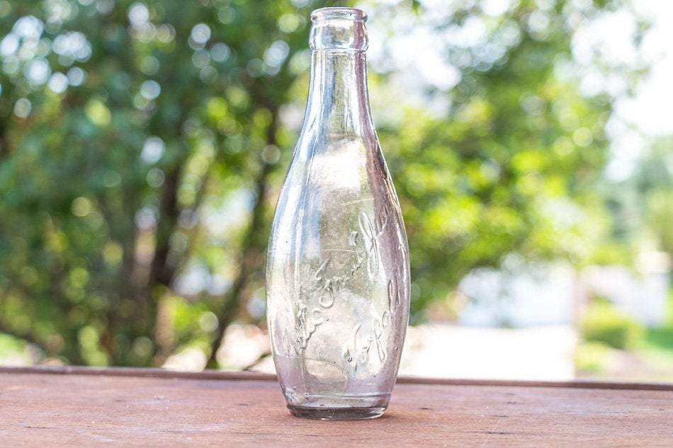 Arctic Fruit Juice Bowling Pin Soda Bottle Vintage Amethyst Bottle Vase - Eagle's Eye Finds