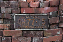 Load image into Gallery viewer, New York 1938 World&#39;s Fair Vintage License Plate with Bracket - Eagle&#39;s Eye Finds
