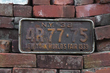 Load image into Gallery viewer, New York 1938 World&#39;s Fair Vintage License Plate with Bracket - Eagle&#39;s Eye Finds
