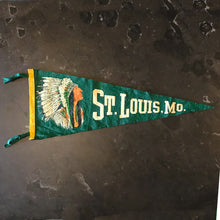 Load image into Gallery viewer, St. Louis Missouri American Indian Green Felt Pennant Vintage Wall Decor - Eagle&#39;s Eye Finds
