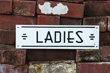 Load image into Gallery viewer, Vintage Ladies Bathroom Sign Metal Midcentury Signage - Eagle&#39;s Eye Finds
