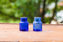 Load image into Gallery viewer, Little Cobalt Blue Bottles Vintage Small Bromo Seltzer Bottles - Eagle&#39;s Eye Finds

