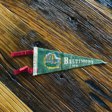 Load image into Gallery viewer, Baltimore Maryland Green Felt Pennant Vintage Wall Decor - Eagle&#39;s Eye Finds

