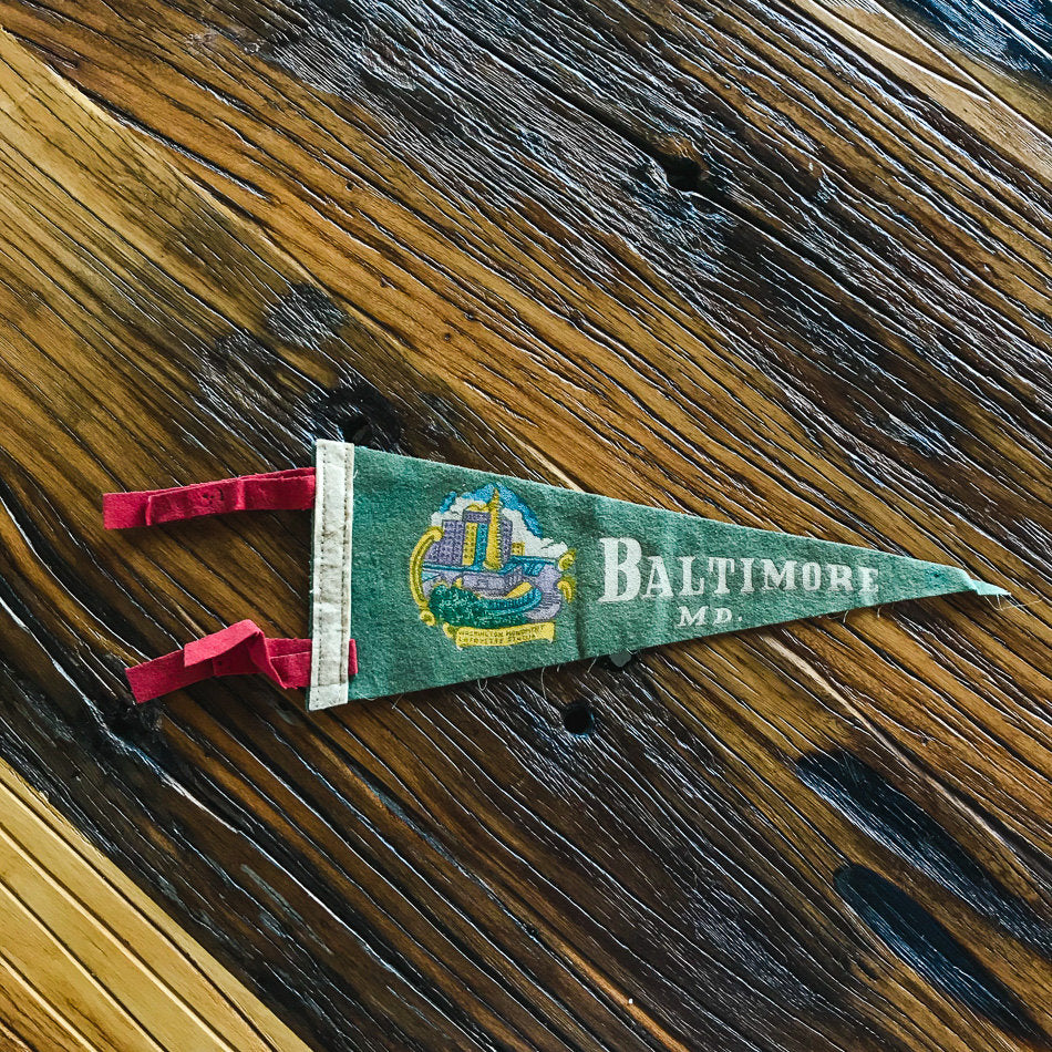 Baltimore Maryland Green Felt Pennant Vintage Wall Decor - Eagle's Eye Finds