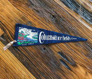 Columbia Ice Fields Canada Navy Blue Felt Pennant Vintage Wall Decor - Eagle's Eye Finds